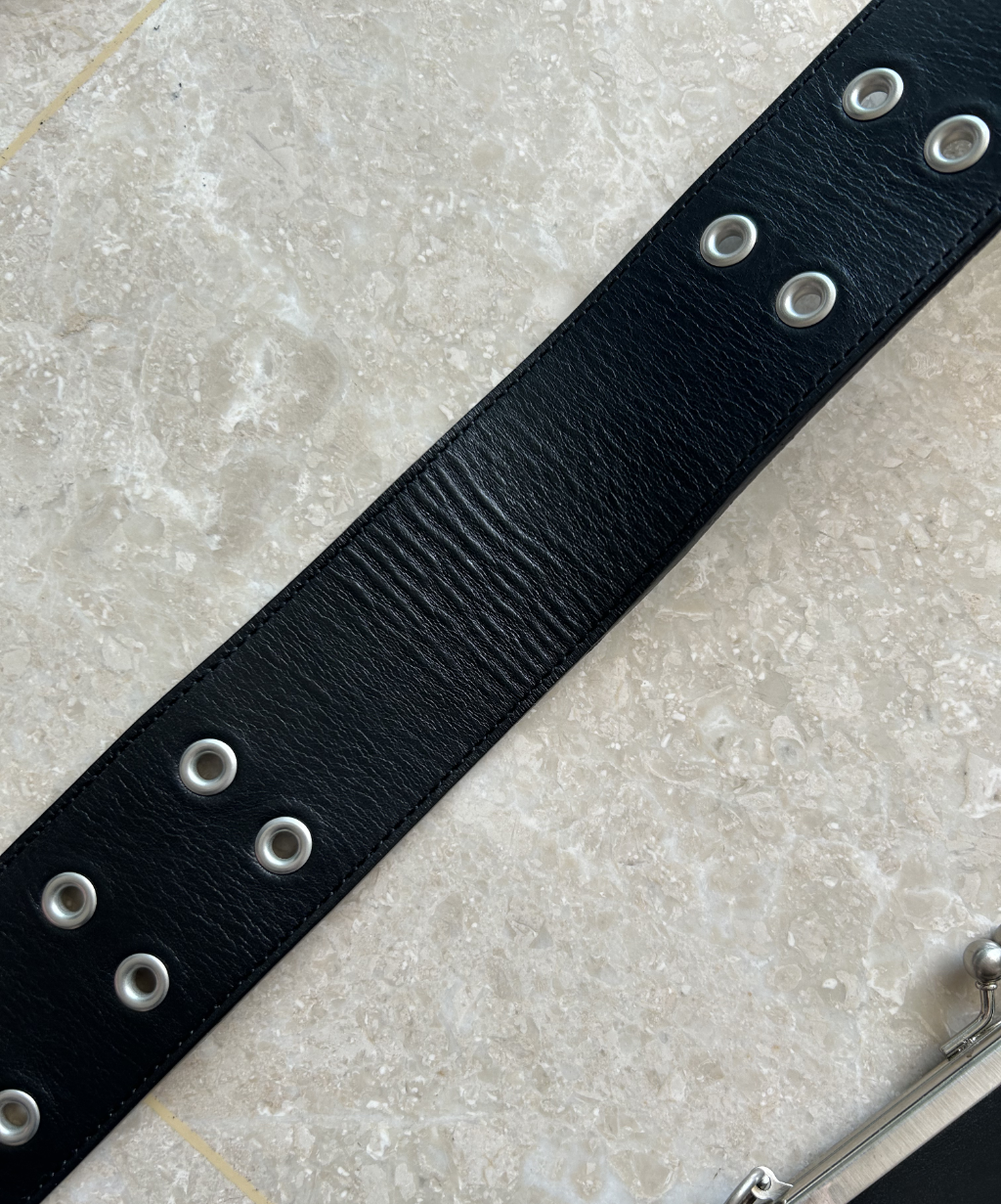 Bigotre Kiss Lock Leather Eyelet Shoulder Bag