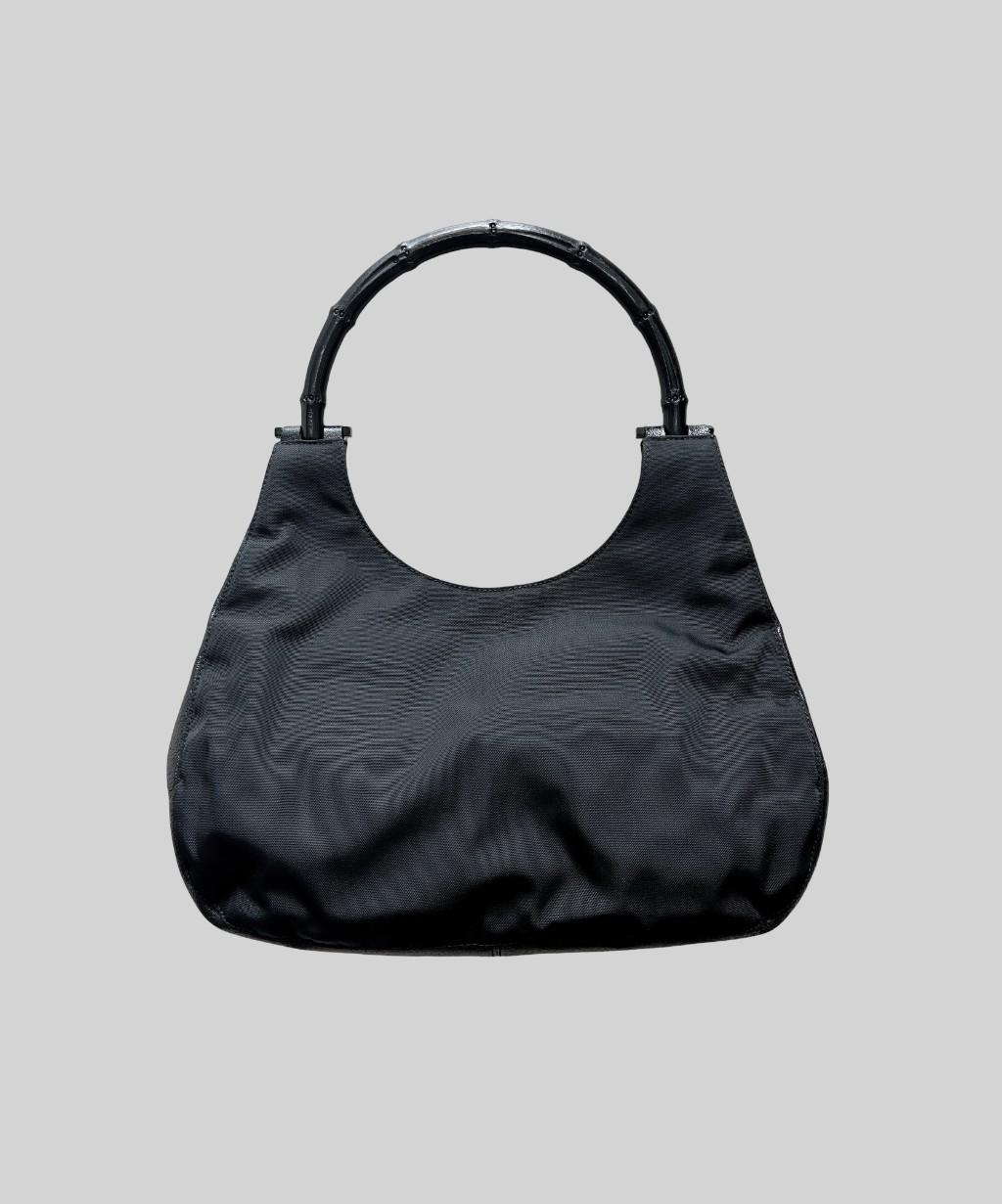 Gucci '90s (Tom Ford era) Black Bamboo Nylon Leather Shoulder Bag