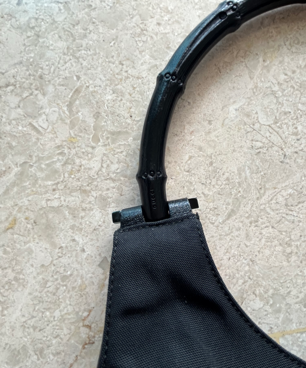 Gucci '90s (Tom Ford era) Black Bamboo Nylon Leather Shoulder Bag