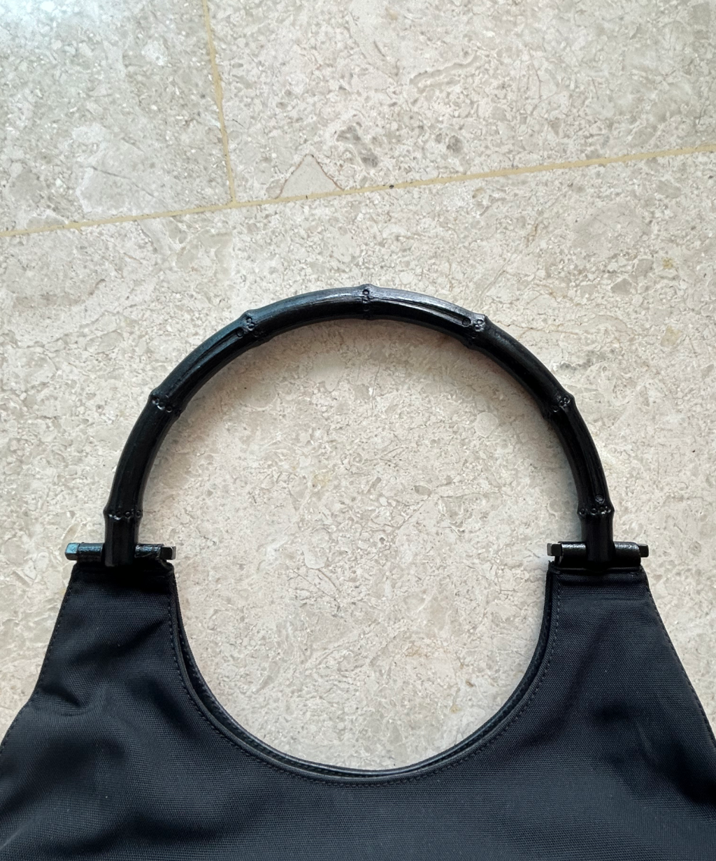 Gucci '90s (Tom Ford era) Black Bamboo Nylon Leather Shoulder Bag