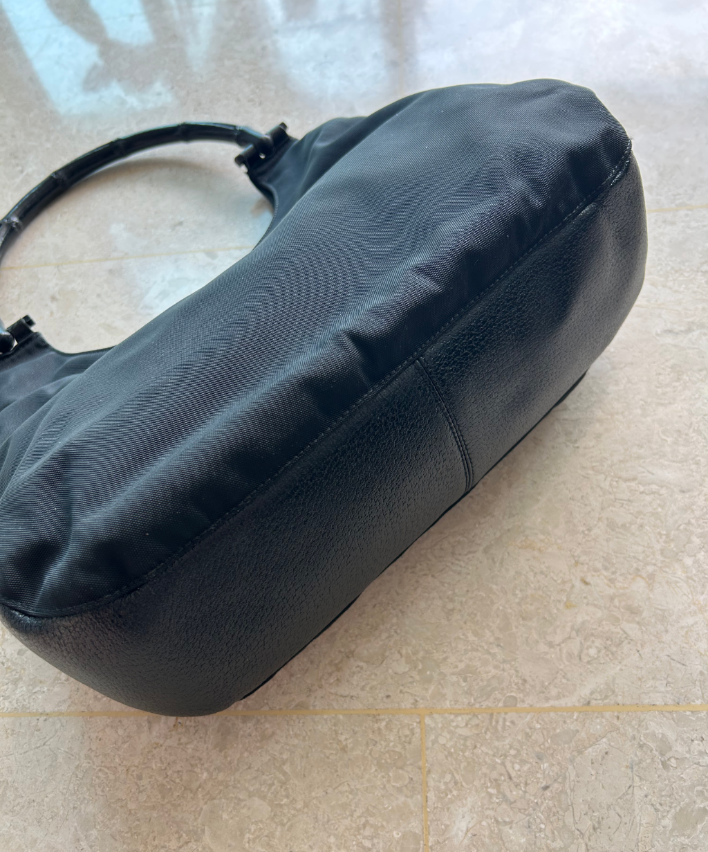 Gucci '90s (Tom Ford era) Black Bamboo Nylon Leather Shoulder Bag