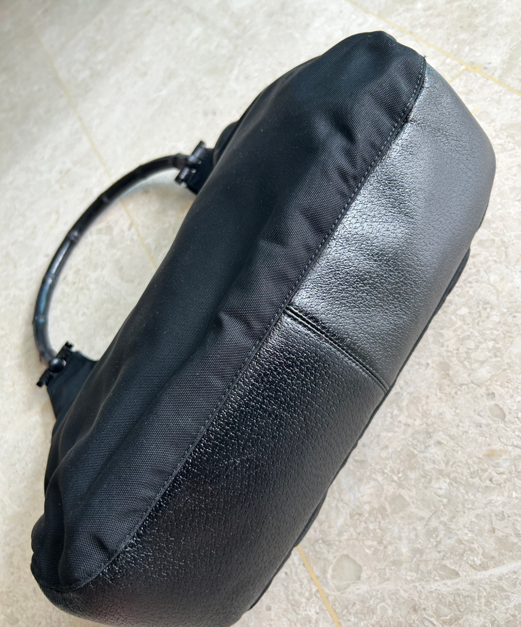 Gucci '90s (Tom Ford era) Black Bamboo Nylon Leather Shoulder Bag