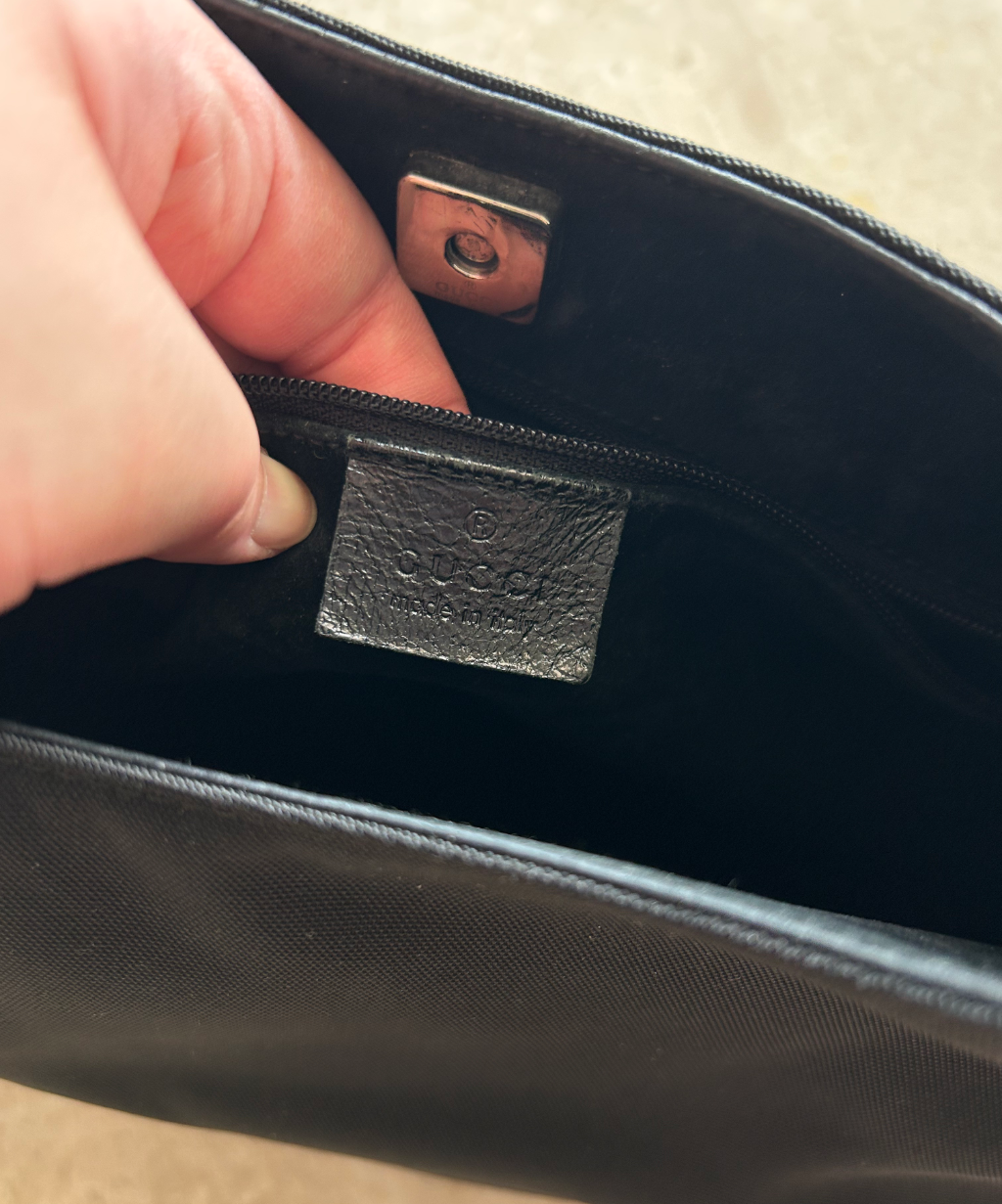 Gucci '90s (Tom Ford era) Black Bamboo Nylon Leather Shoulder Bag