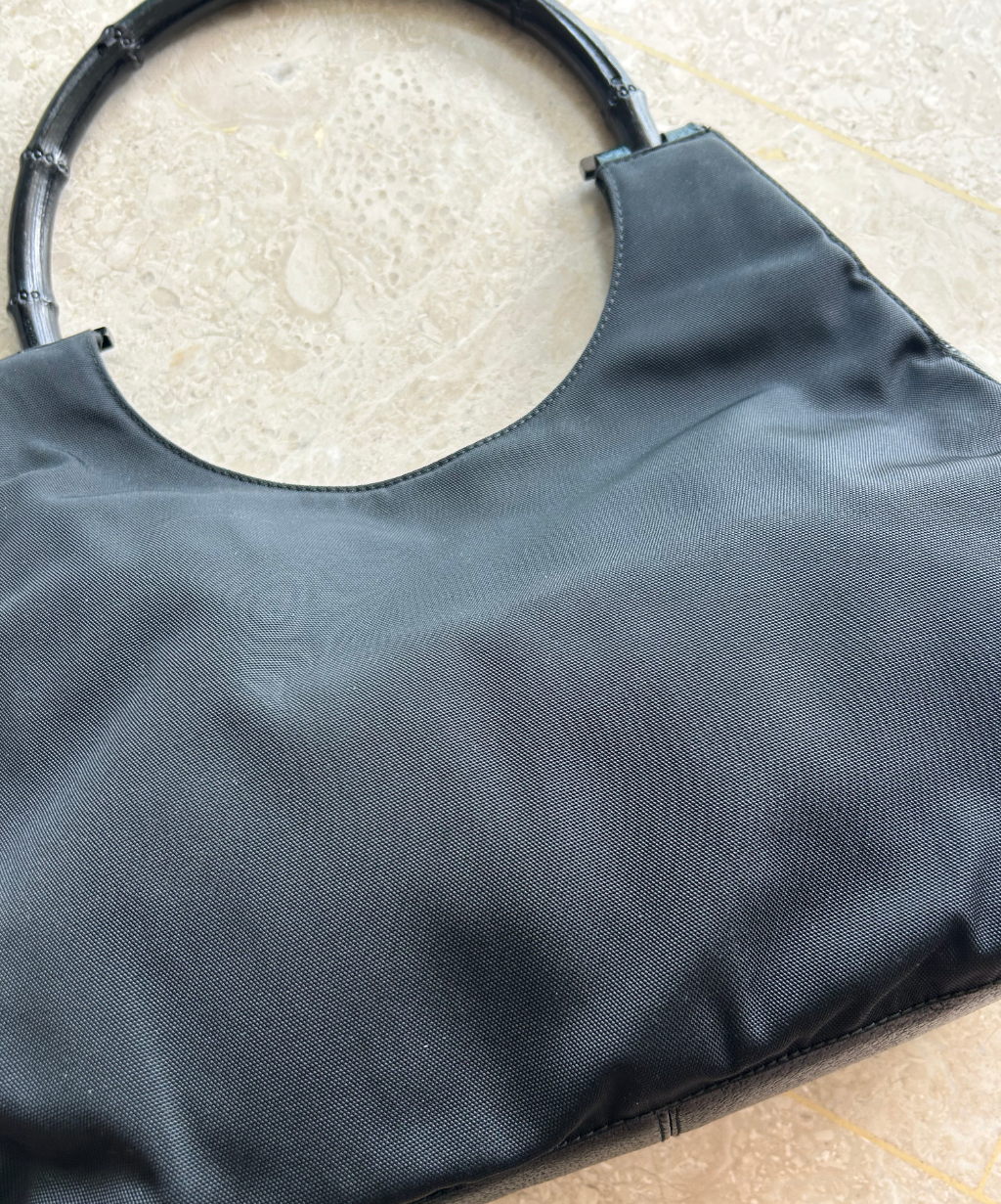 Gucci '90s (Tom Ford era) Black Bamboo Nylon Leather Shoulder Bag