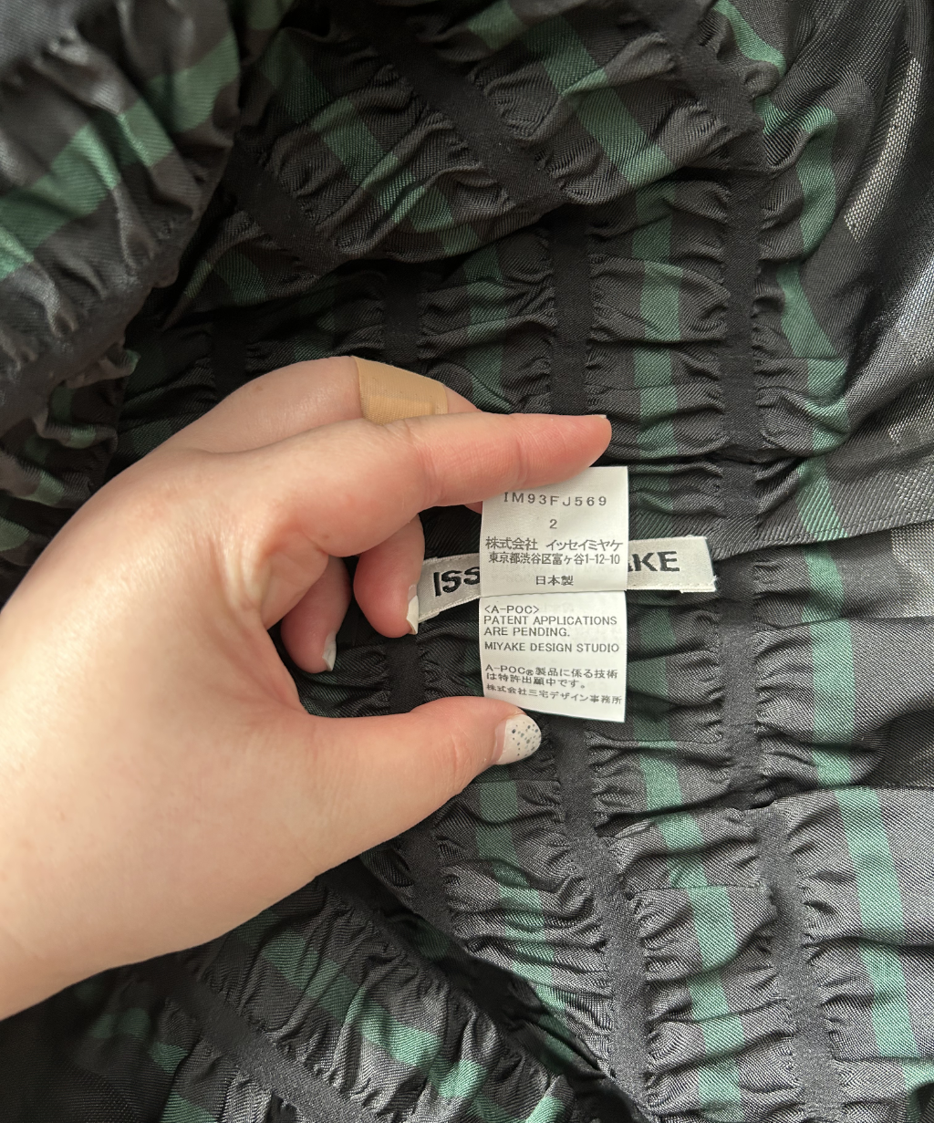 Issey Miyake APOC Shirred Striped Ruffle Hem Top Navy