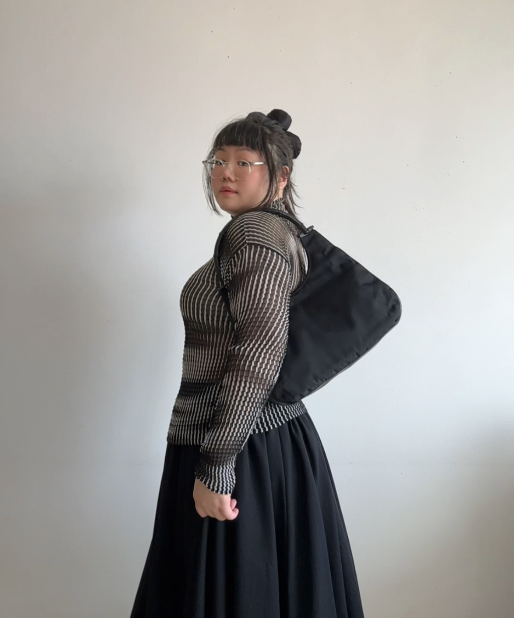 Gucci '90s (Tom Ford era) Black Bamboo Nylon Leather Shoulder Bag