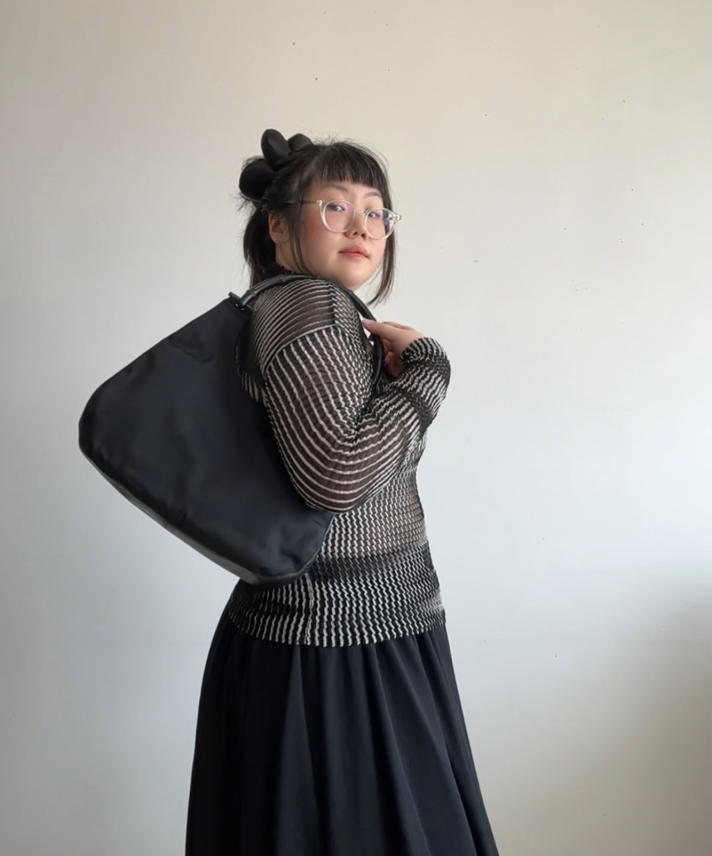 Gucci '90s (Tom Ford era) Black Bamboo Nylon Leather Shoulder Bag