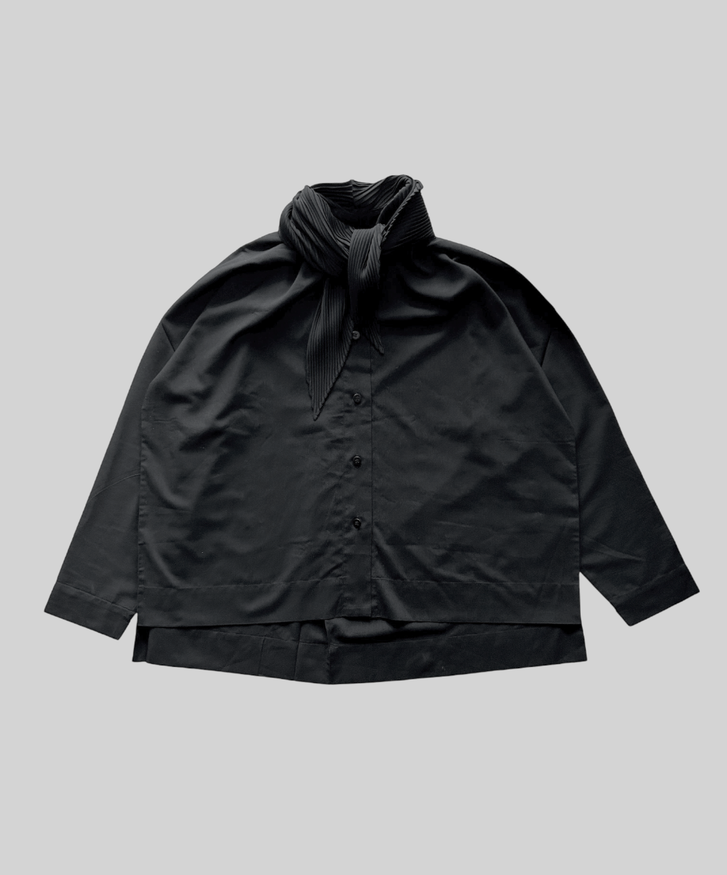Issey Miyake Pleated Long Collar Button Shirt