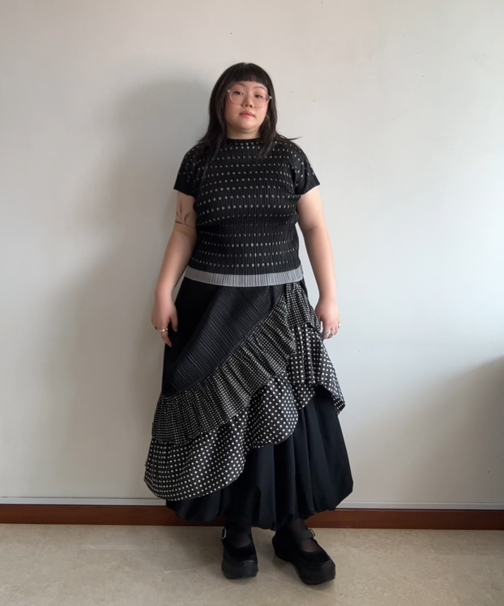 Pleats Please layered die-cut polka dot short sleeve top