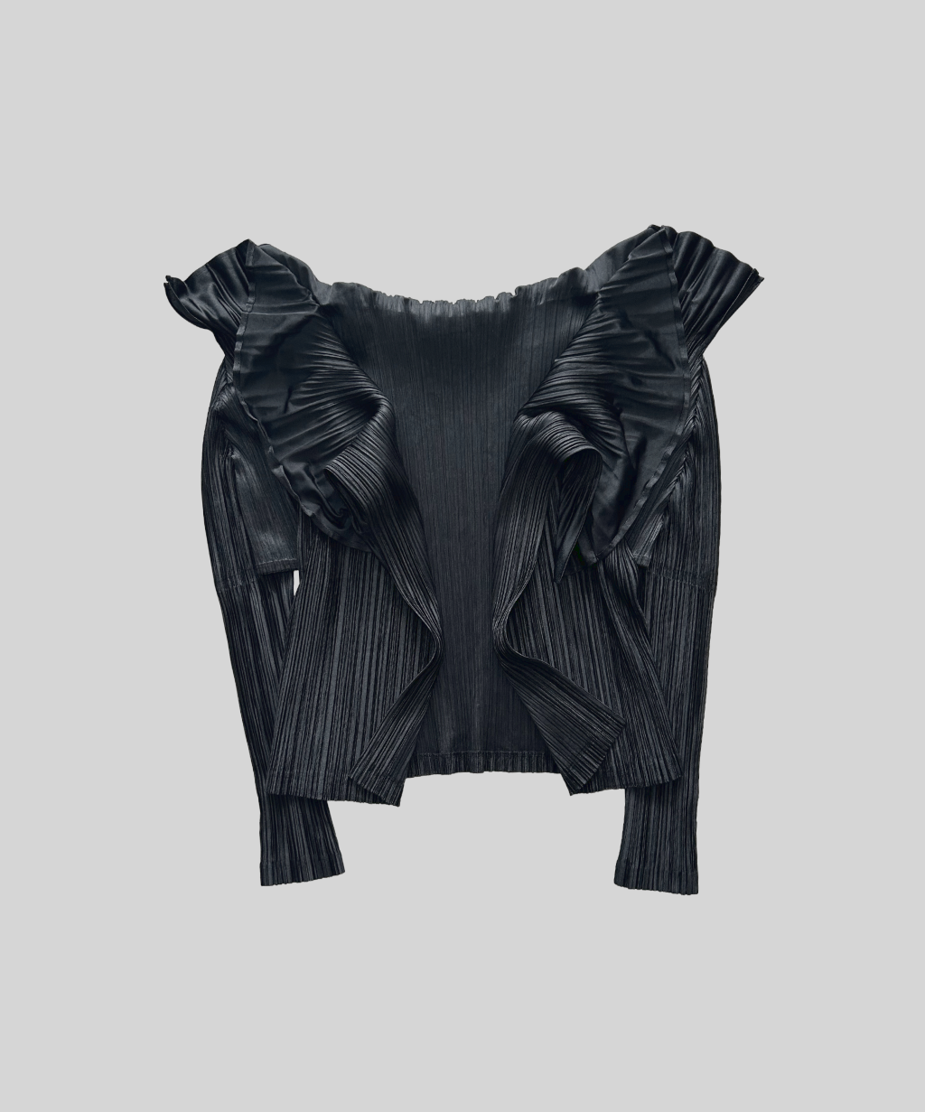 Pleats Please Ruffle Collar Draped Cardigan