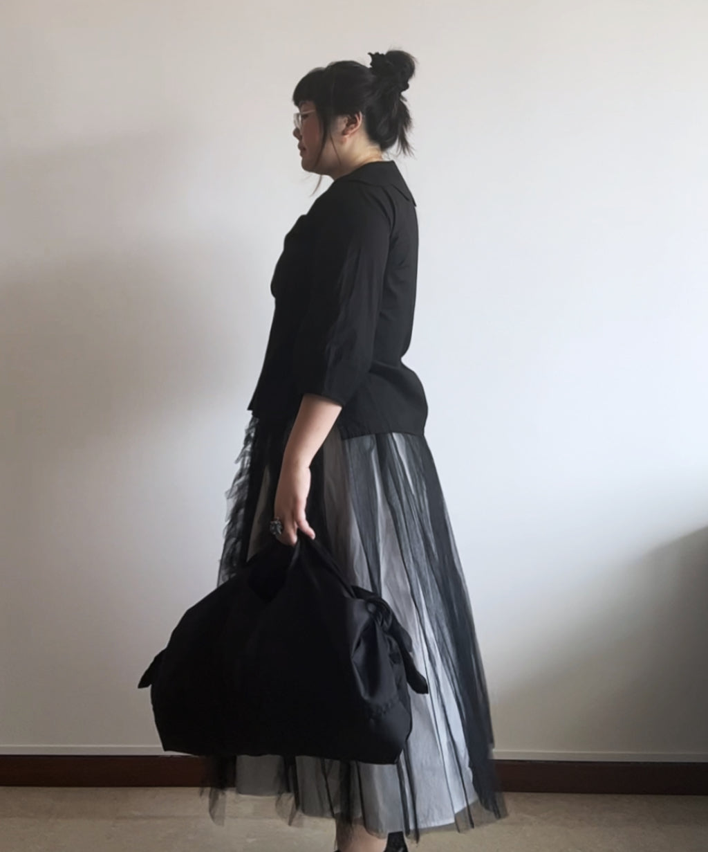 Black Comme des Garcons lightweight nylon boston candy bag
