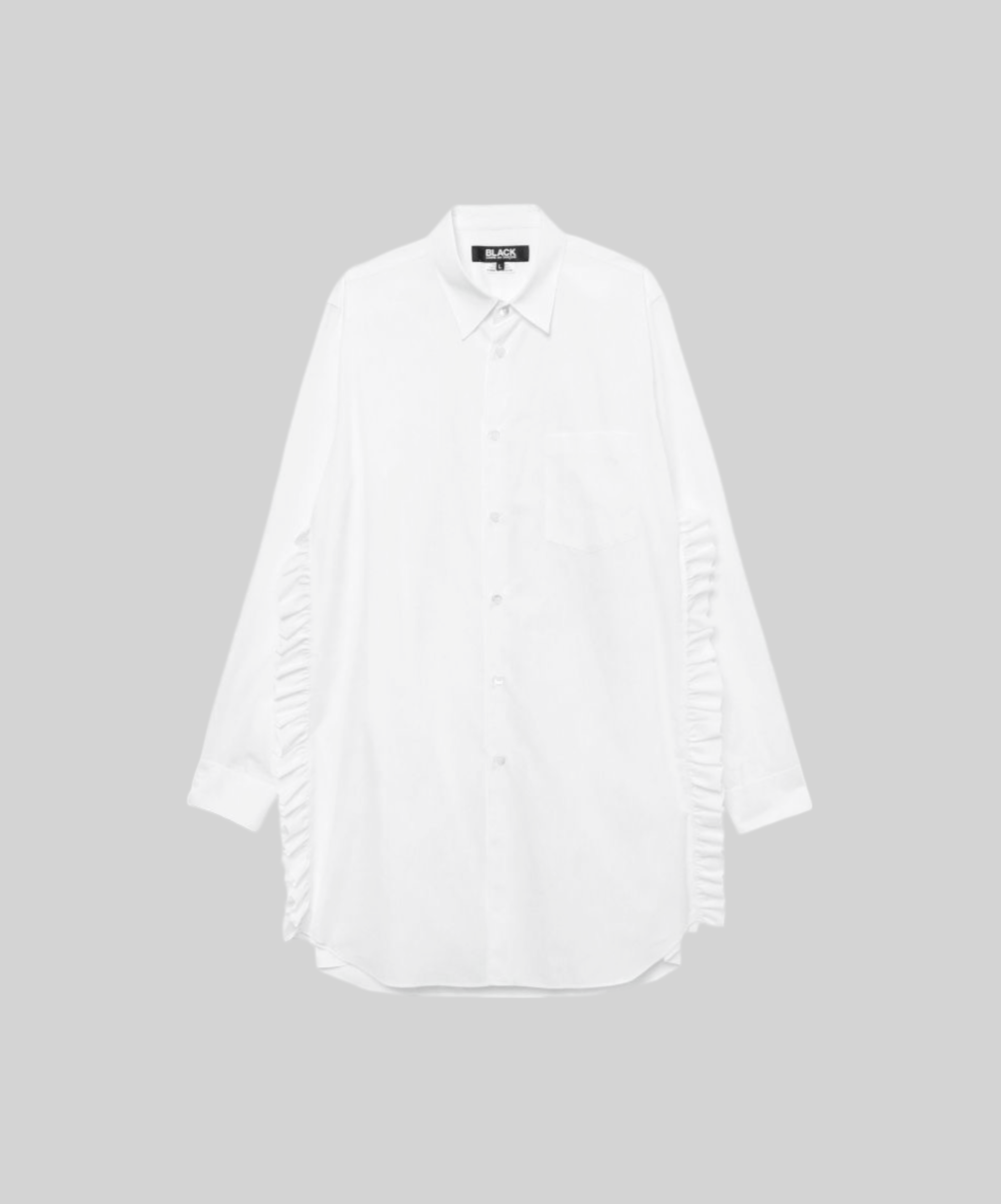 BLACK Comme des Garcons Side Ruffle Shirt – Comme Please BLACK Comme des Garcons Side Ruffle Shirt – Comme Please