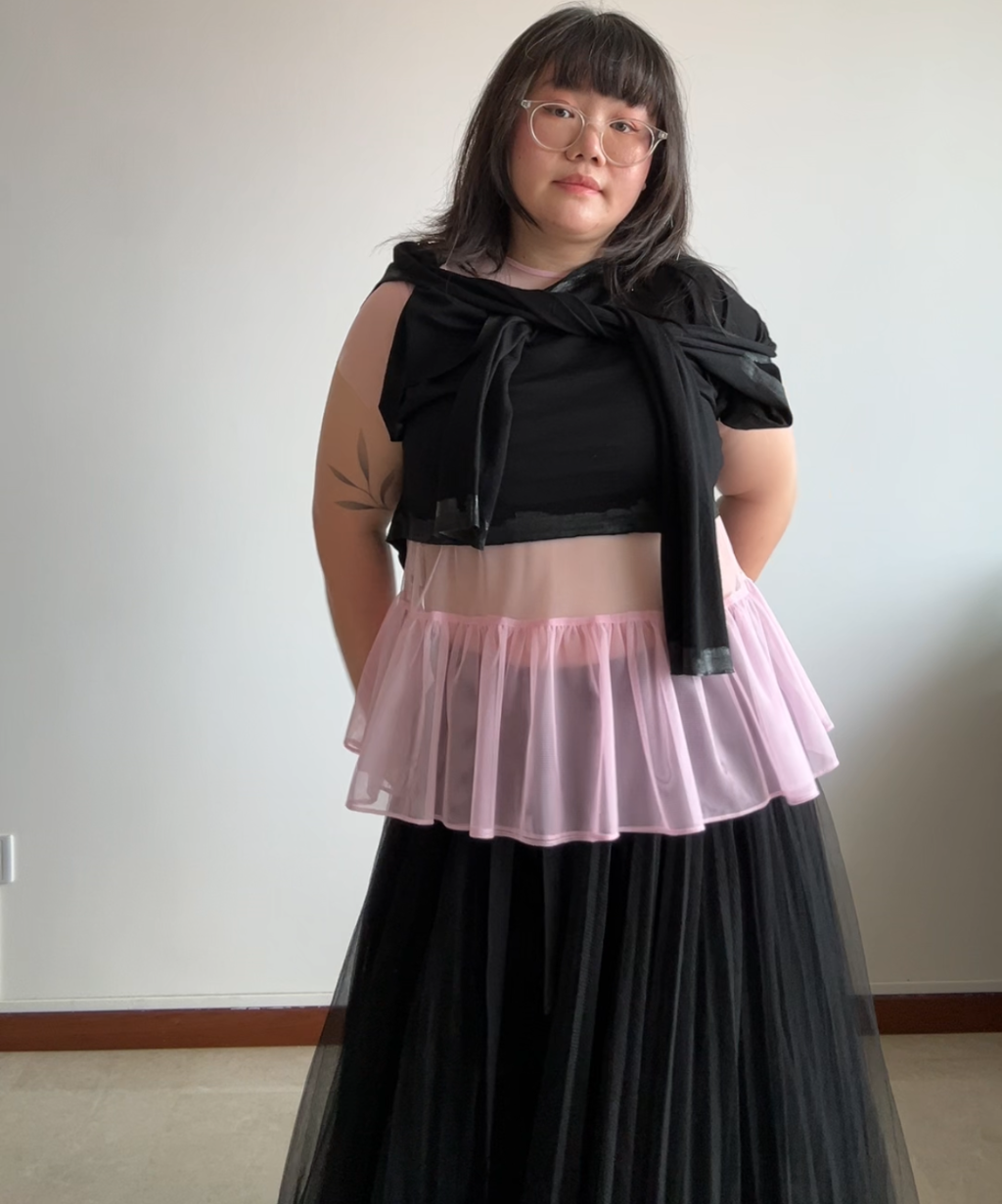 BocBok Pink Sheer Peplum Blouse