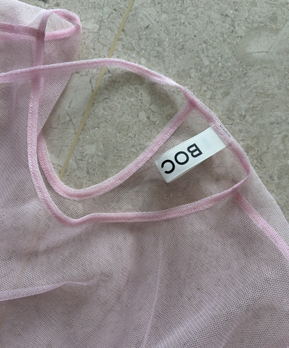 BocBok Pink Sheer Peplum Blouse