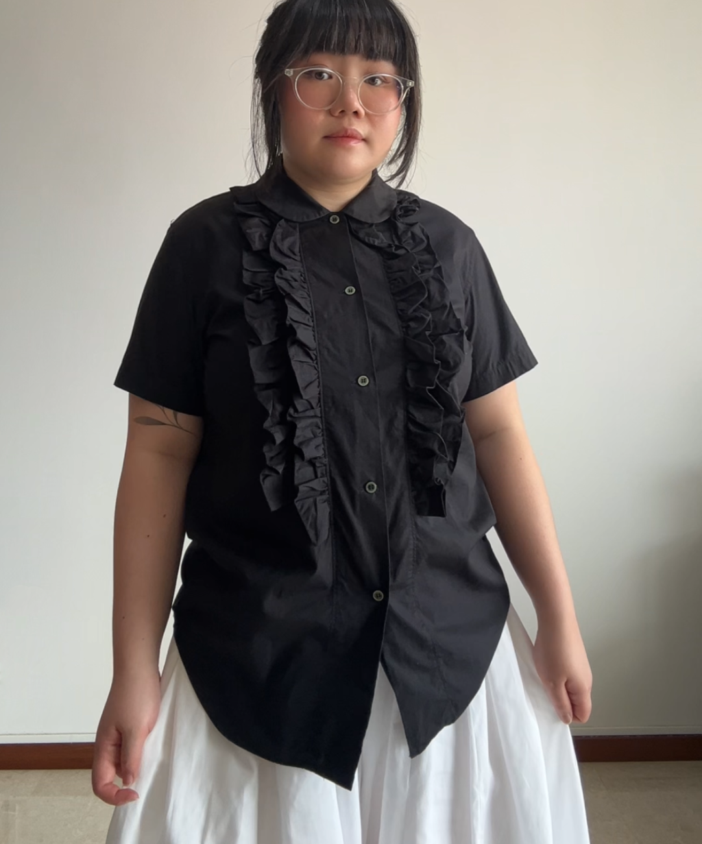 Black Comme des Garcons 2015 Ruffle Short Sleeve Shirt