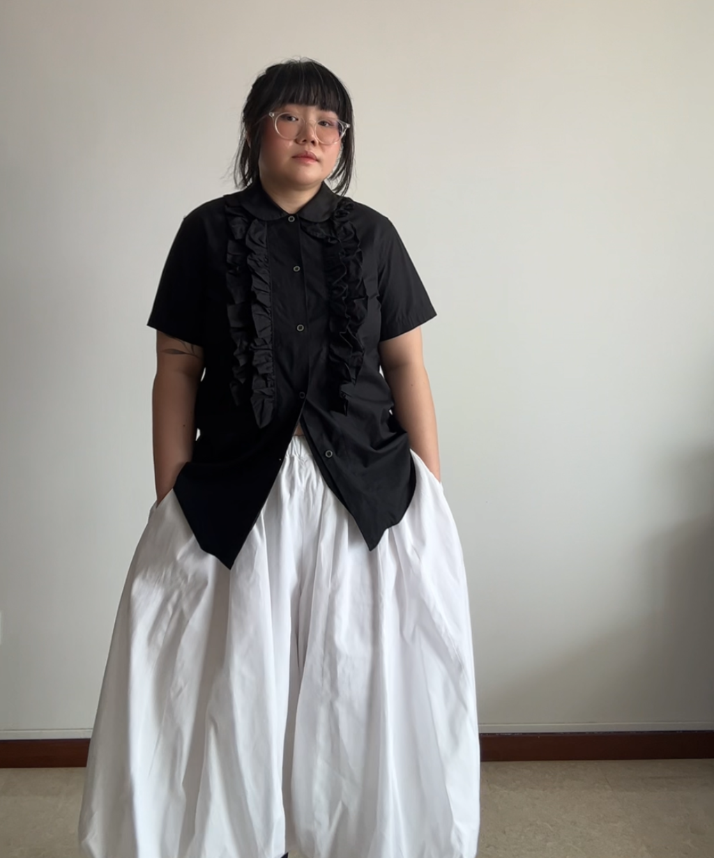 Black Comme des Garcons 2015 Ruffle Short Sleeve Shirt