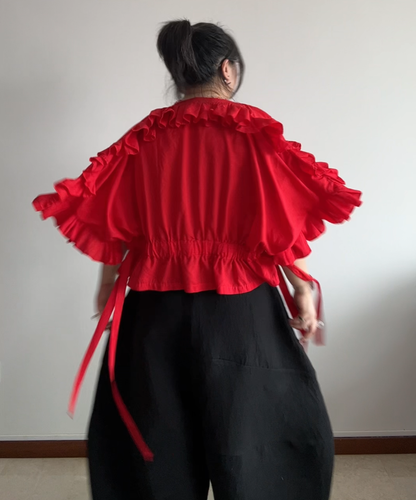 Comme des Garcons Comme des Garcons SS18 Ribbon Drawstring Ruffle Blouse