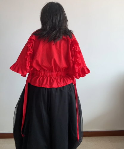 Comme des Garcons Comme des Garcons SS18 Ribbon Drawstring Ruffle Blouse