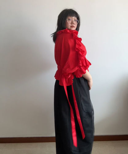 Comme des Garcons Comme des Garcons SS18 Ribbon Drawstring Ruffle Blouse