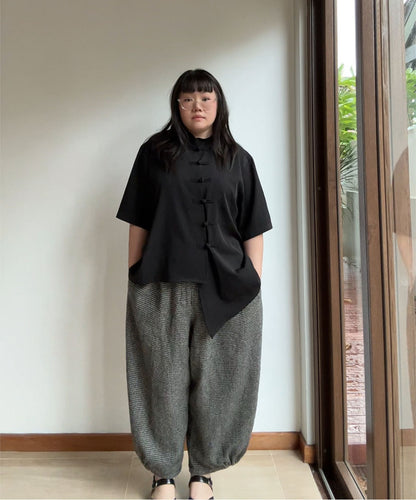 Not Conventional Mandarin Asymmetrical Shirt