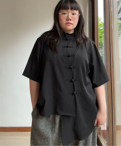 Not Conventional Mandarin Asymmetrical Shirt