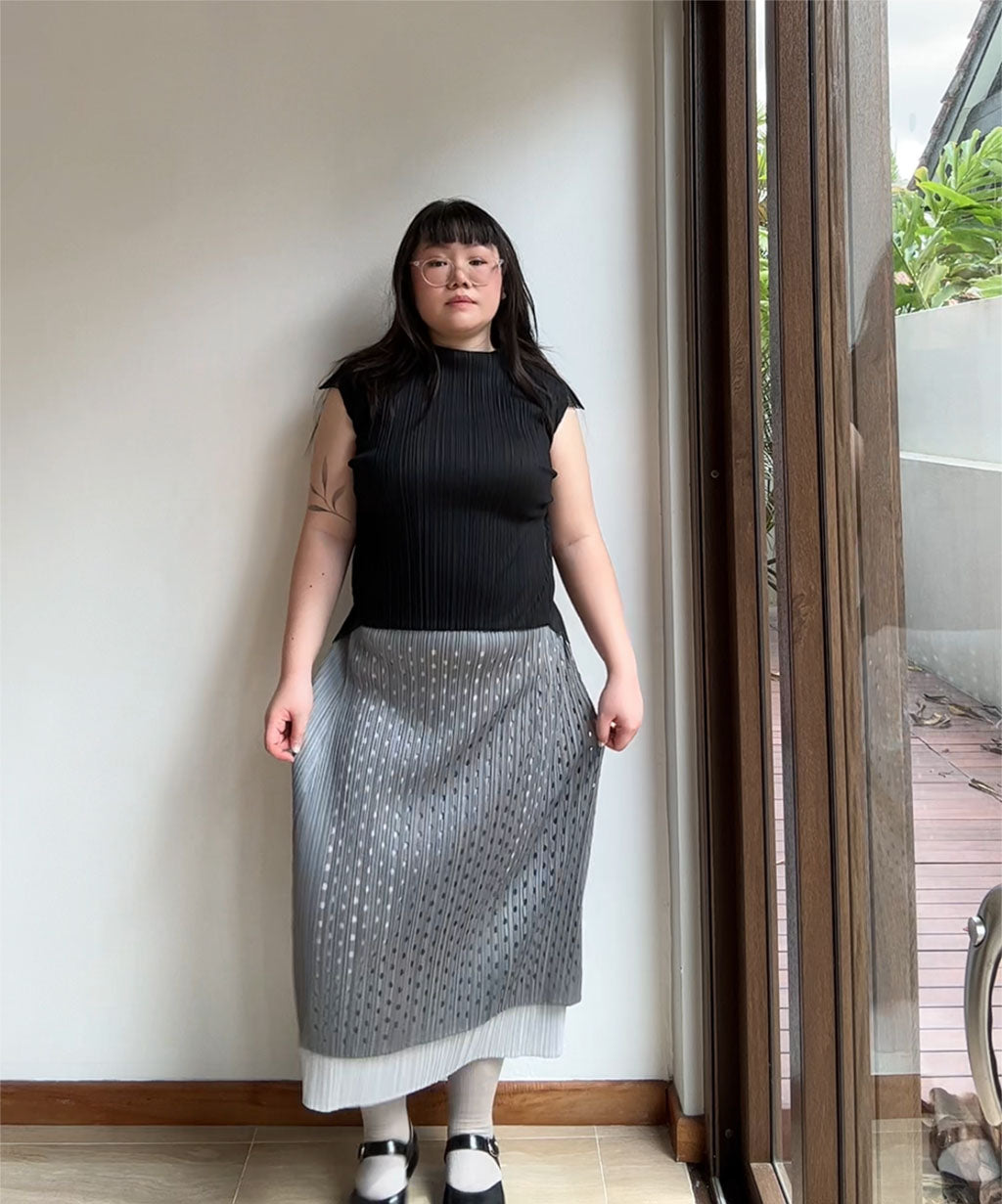 Pleats Please Layered Die-cut Polka Dot Skirt