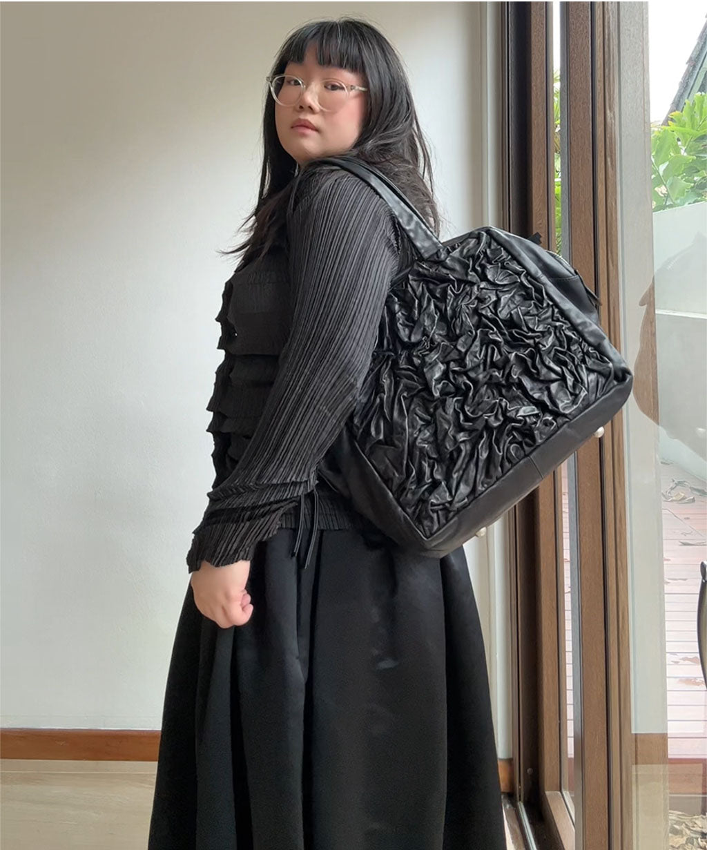 Kawa Kawa Crinkle Leather Big Boston Shoulder Bag