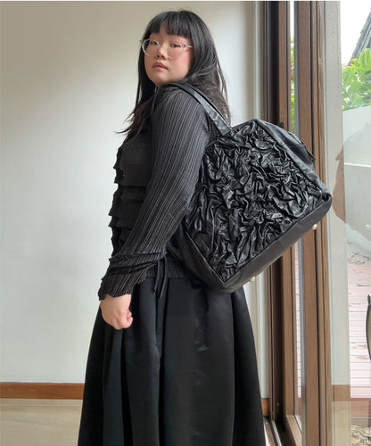 Kawa Kawa Crinkle Leather Big Boston Shoulder Bag