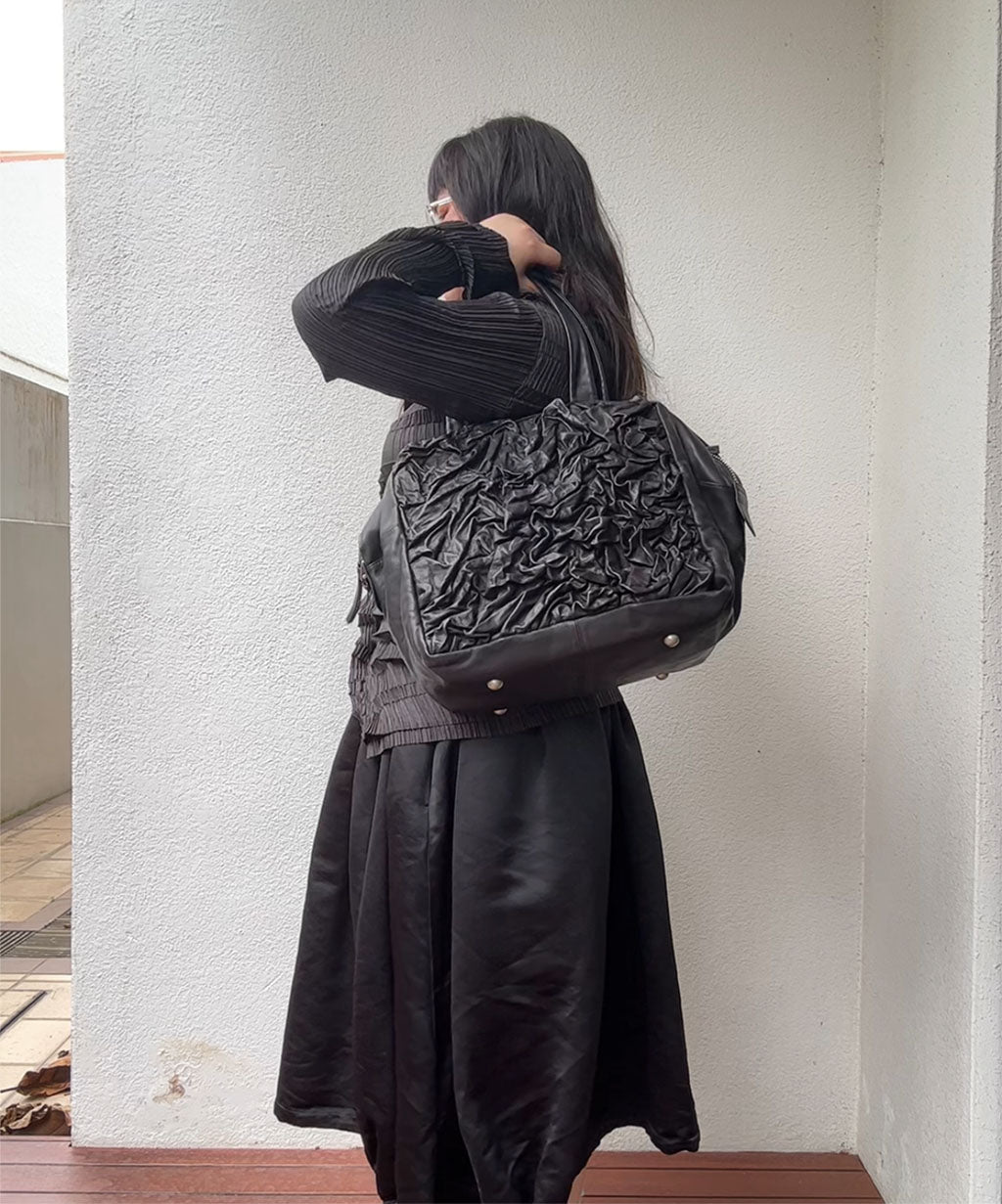 Kawa Kawa Crinkle Leather Big Boston Shoulder Bag