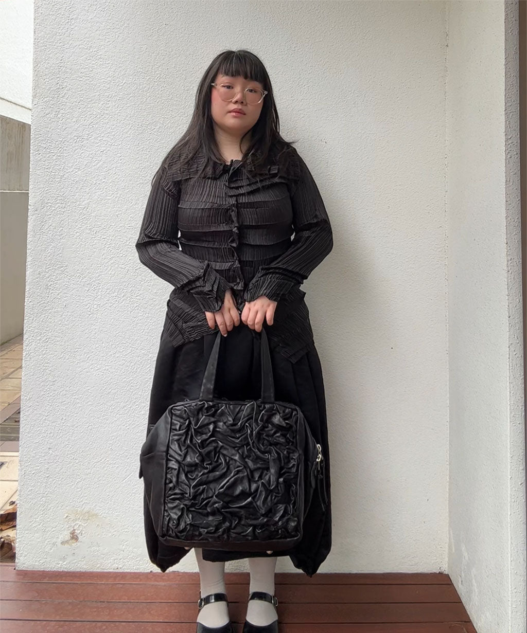 Kawa Kawa Crinkle Leather Big Boston Shoulder Bag