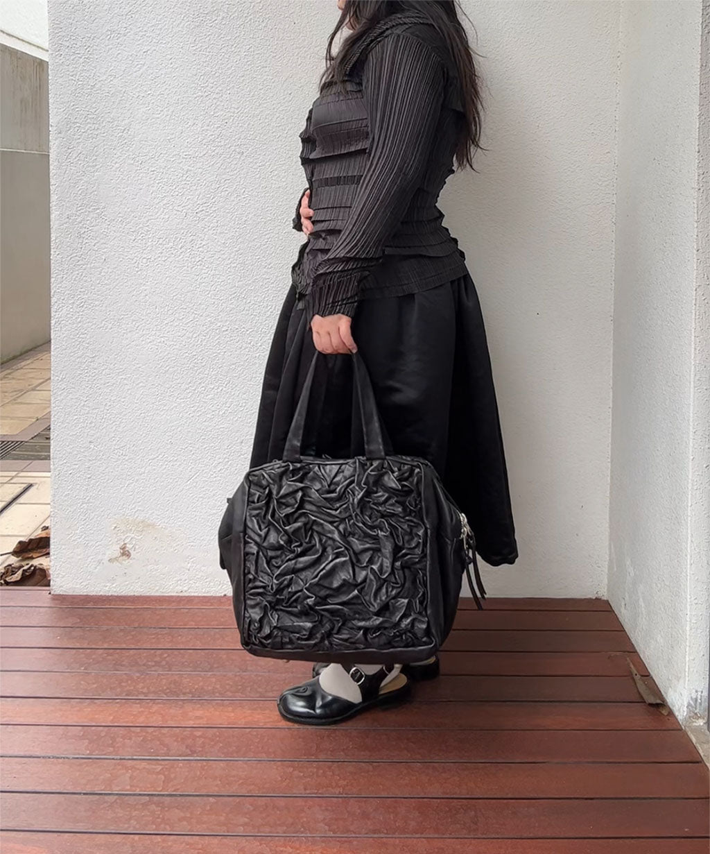 Kawa Kawa Crinkle Leather Big Boston Shoulder Bag