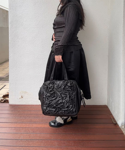 Kawa Kawa Crinkle Leather Big Boston Shoulder Bag