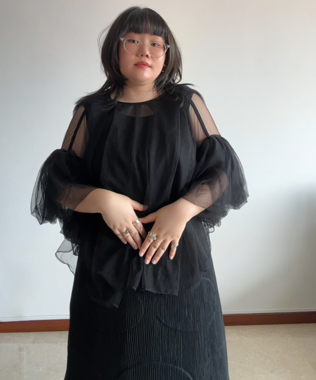 Chika Kisada Sheer Tulle Belle Sleeve Top