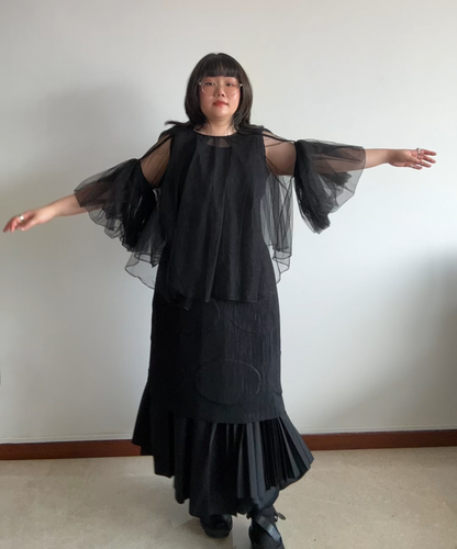 Chika Kisada Sheer Tulle Belle Sleeve Top