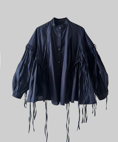 Chika Kisada Balloon Sleeve Shirring Shirt (Navy)