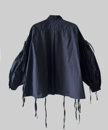 Chika Kisada Balloon Sleeve Shirring Shirt (Navy)