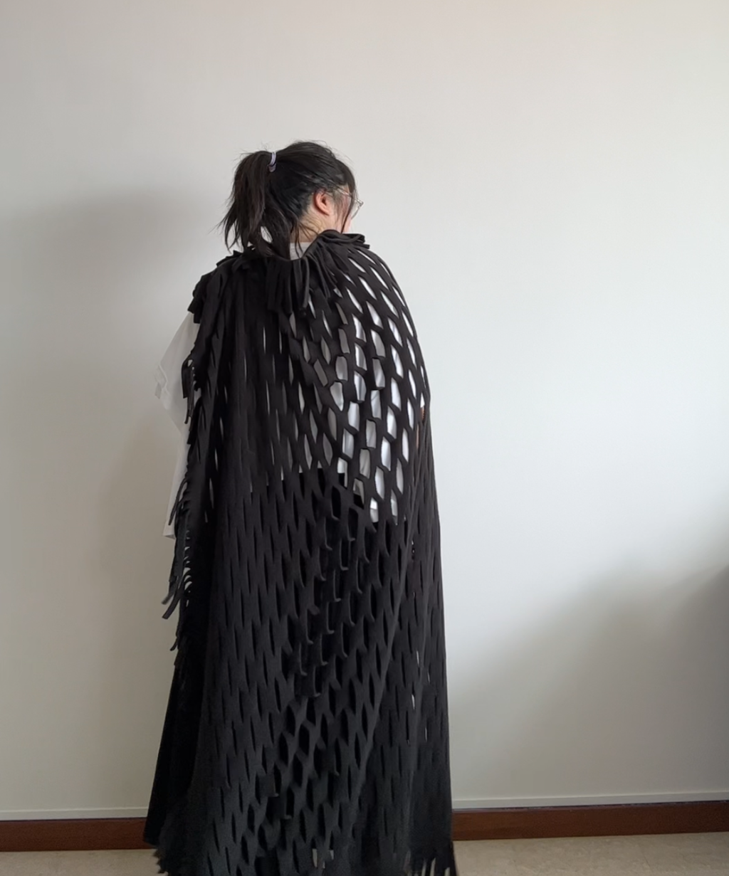 Gomme Fleece Mesh Fringe Scarf/Stole
