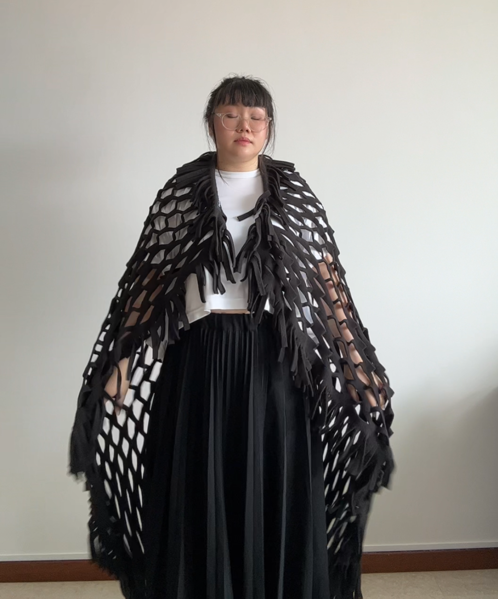 Gomme Fleece Mesh Fringe Scarf/Stole