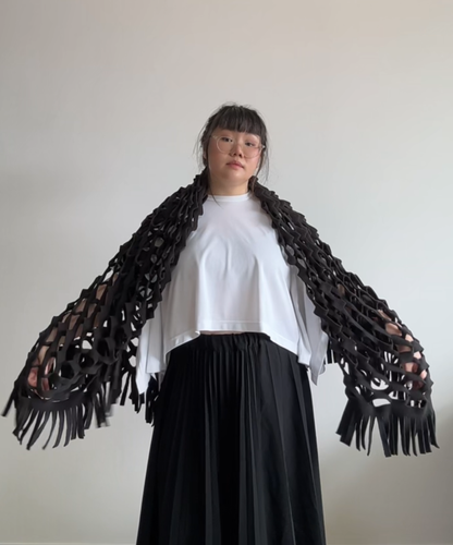 Gomme Fleece Mesh Fringe Scarf/Stole