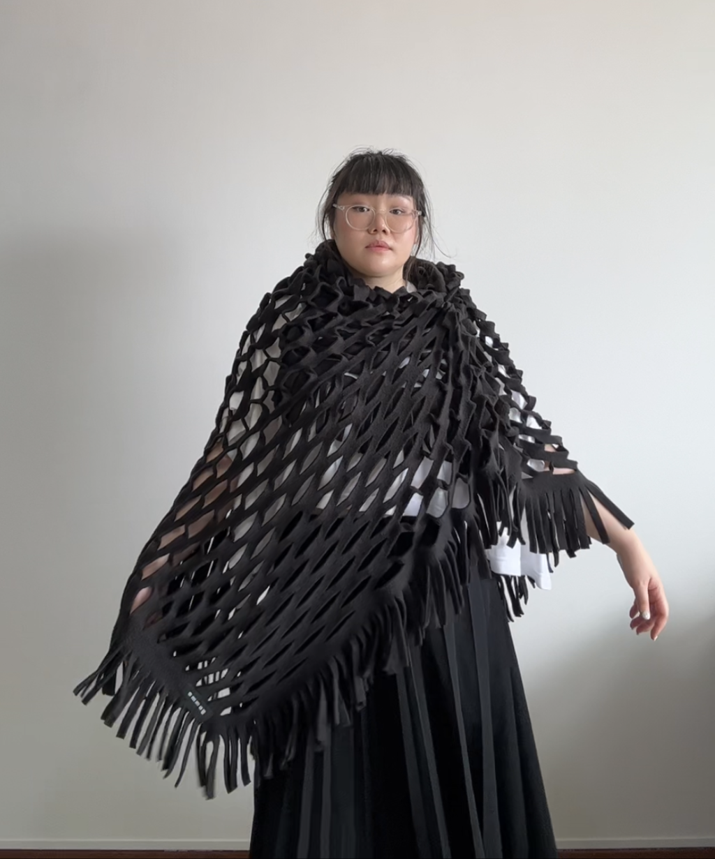 Gomme Fleece Mesh Fringe Scarf/Stole