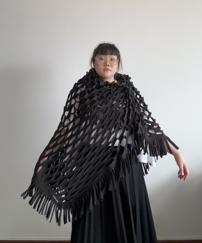 Gomme Fleece Mesh Fringe Scarf/Stole