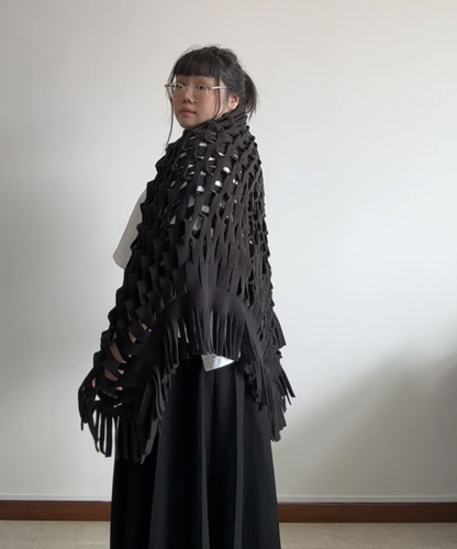 Gomme Fleece Mesh Fringe Scarf/Stole