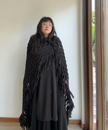 Gomme Fleece Mesh Fringe Scarf/Stole