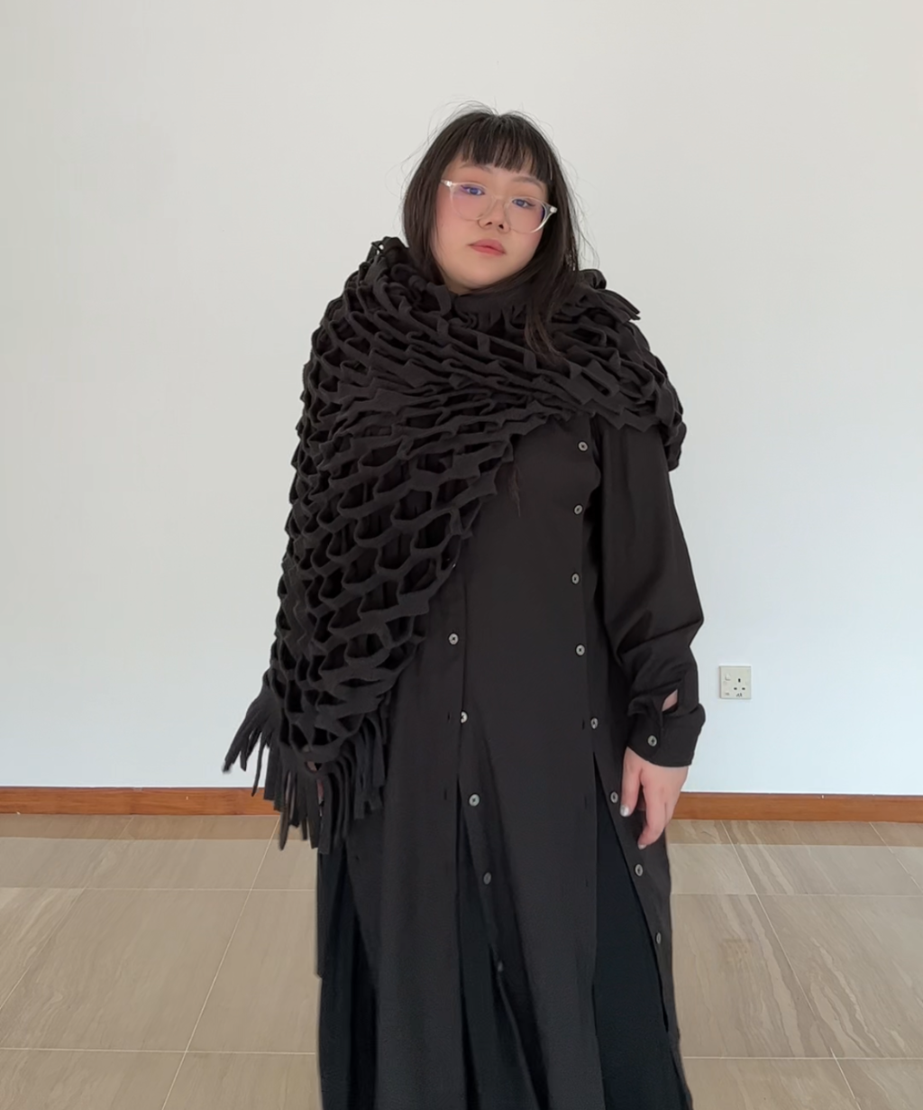 Gomme Fleece Mesh Fringe Scarf/Stole
