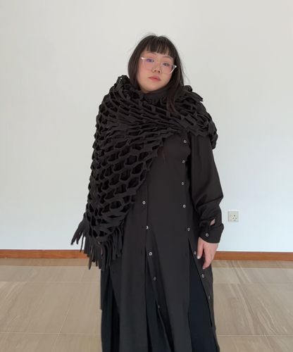 Gomme Fleece Mesh Fringe Scarf/Stole