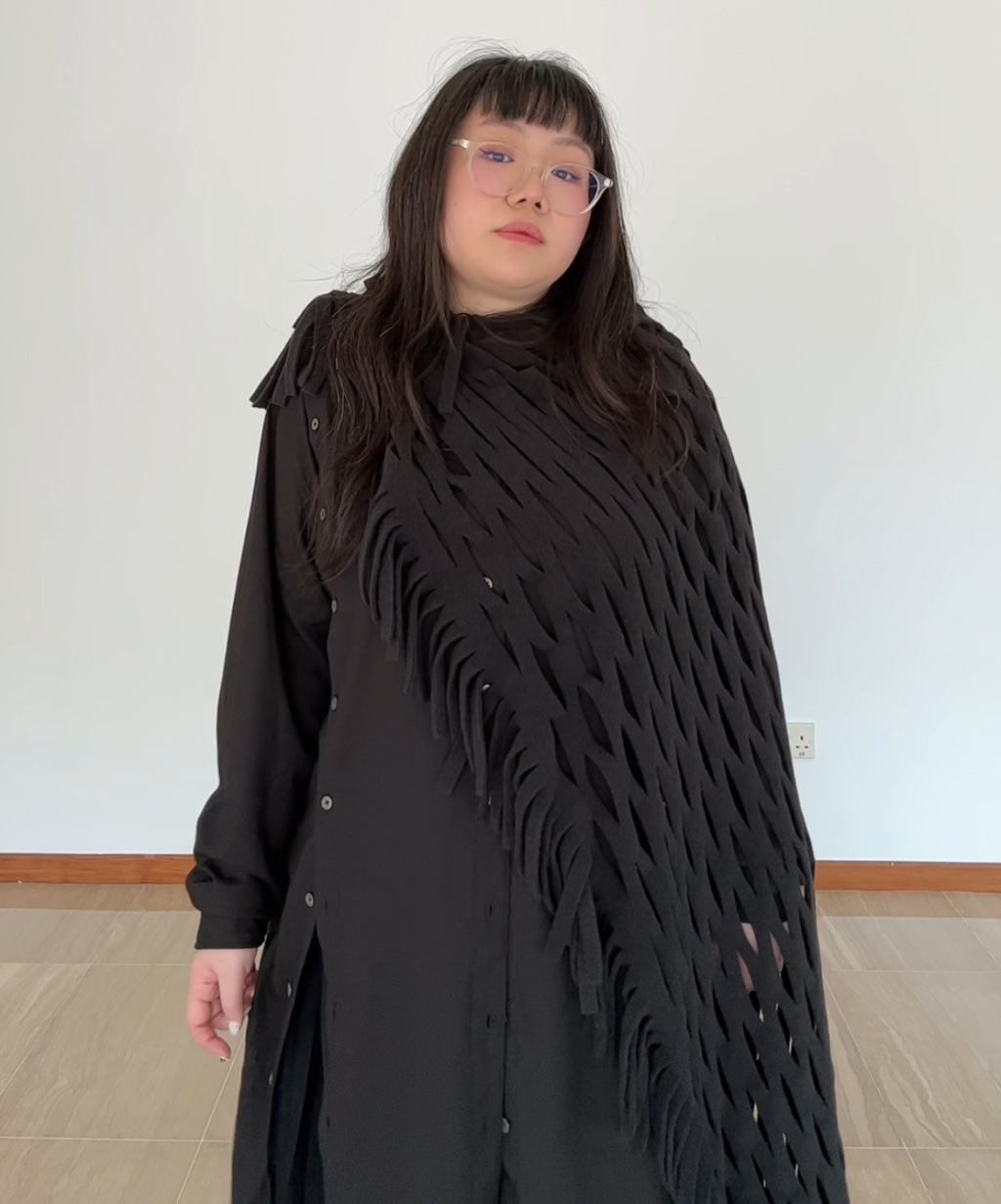 Gomme Fleece Mesh Fringe Scarf/Stole