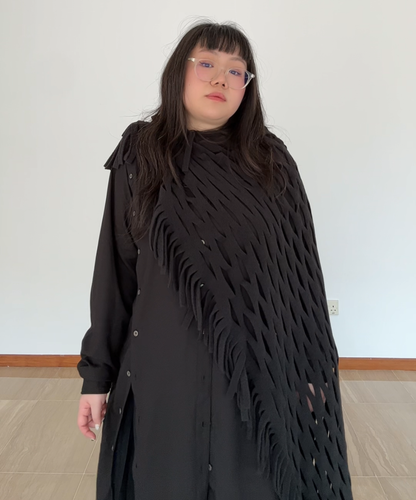 Gomme Fleece Mesh Fringe Scarf/Stole