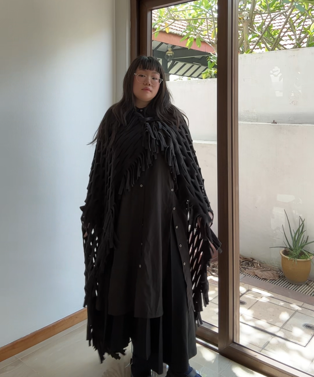 Gomme Fleece Mesh Fringe Scarf/Stole