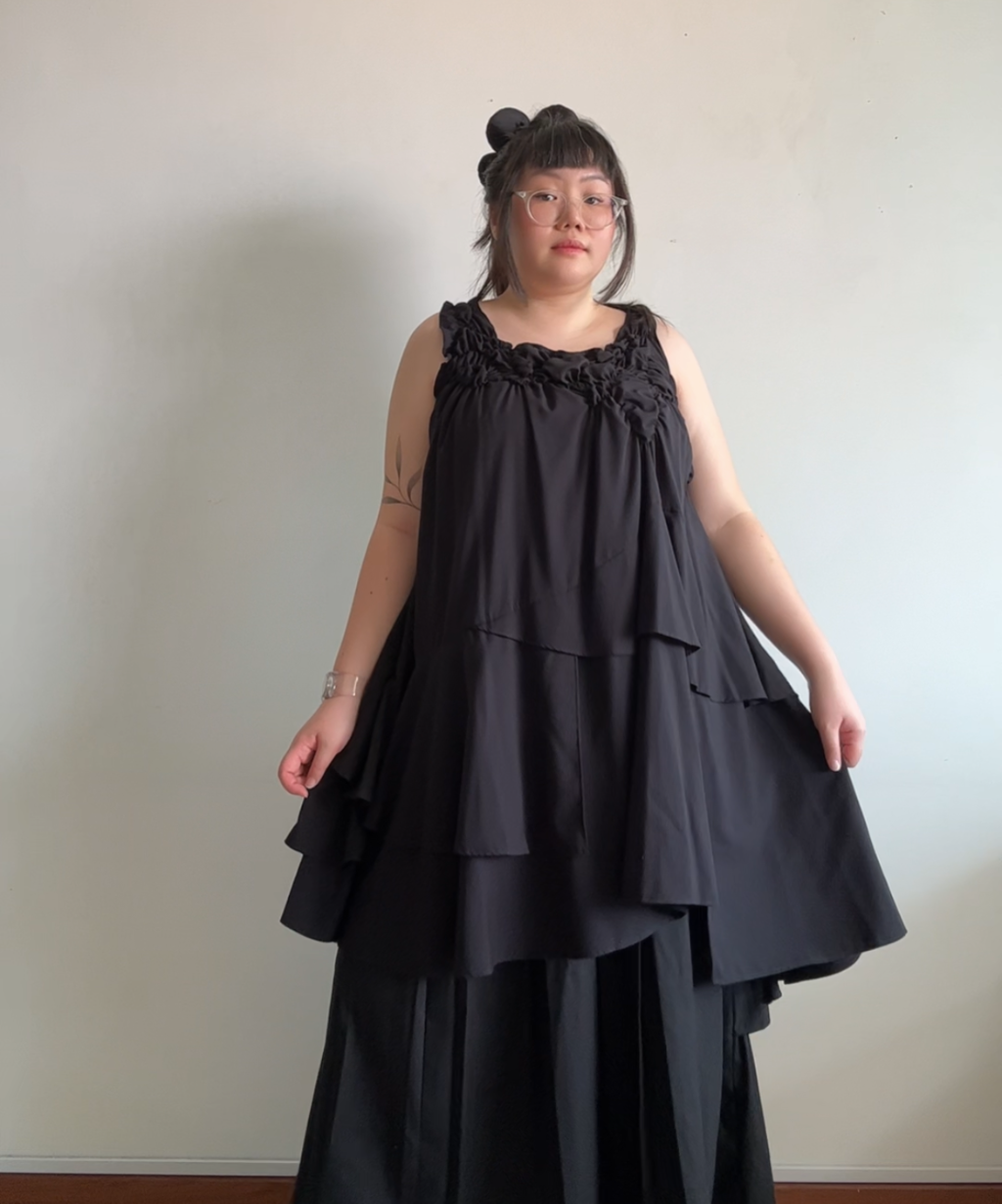 Gomme gathered bust asymmetrical ruffle dress