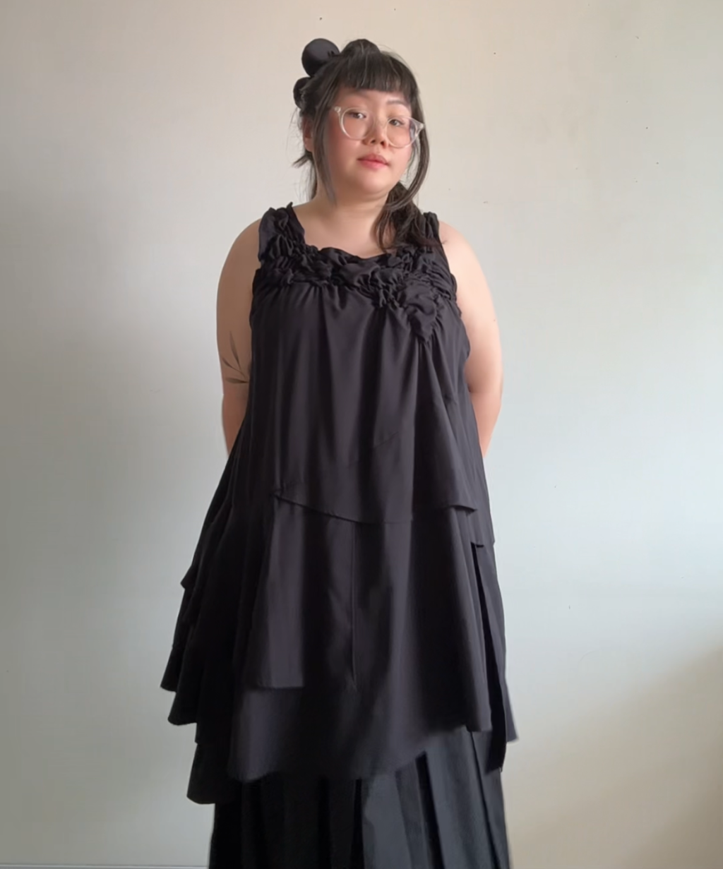 Gomme gathered bust asymmetrical ruffle dress